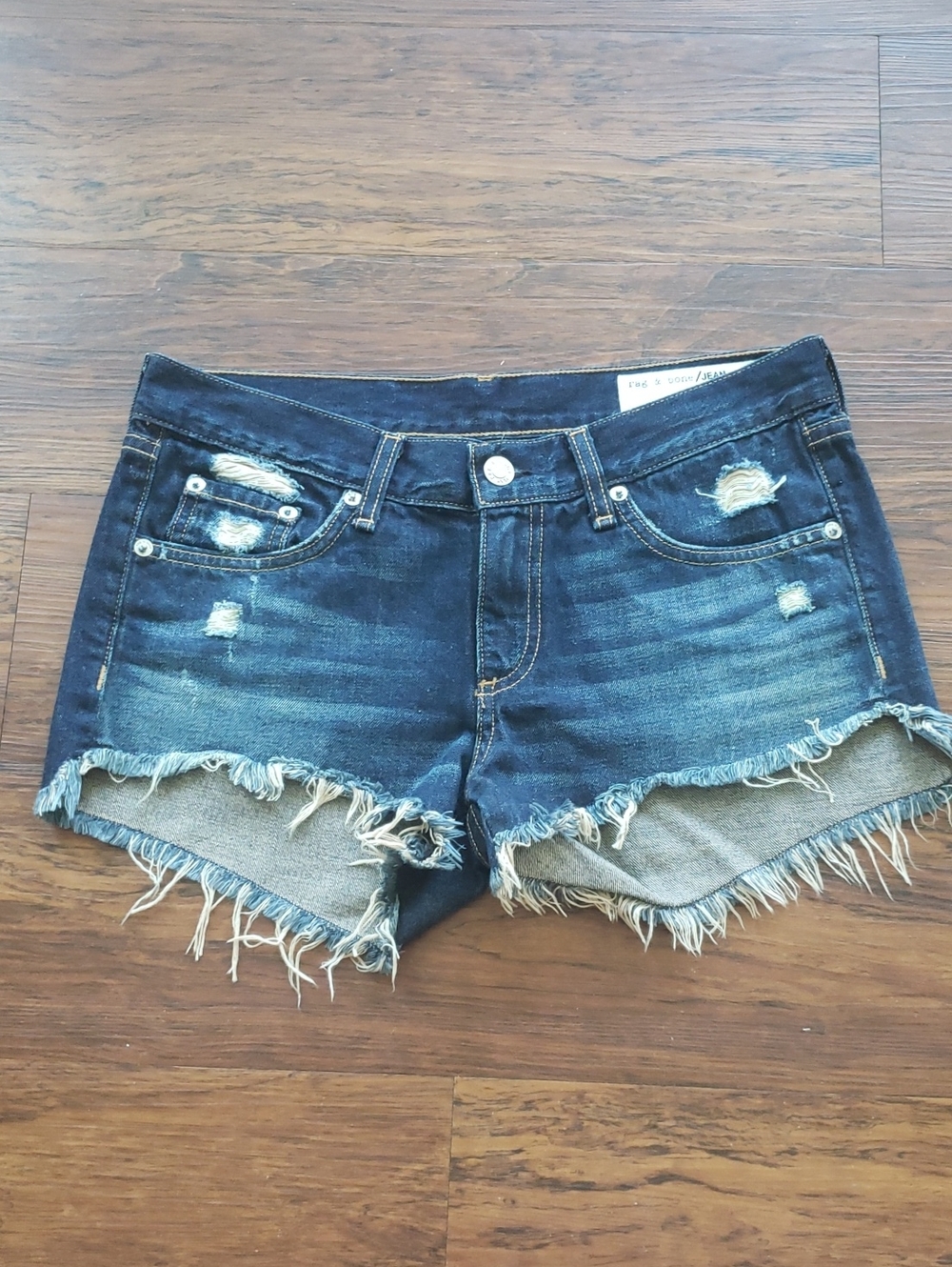 Rag & Bone Dark Blue Distressed Denim Shorts Size 24 Casual Streetwear Y2K
